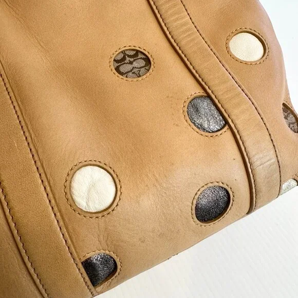 COACH Lunch Gallery Tote Limited Edition Caramel Leather with Polka Dots